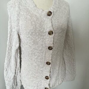 Talbots Cream Button-Front Knit Cardigan